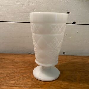 HAZEL ATLAS Milk Glass Gothic Footed Tumbler